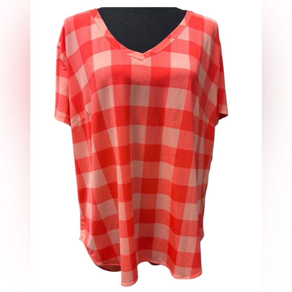 Nygård Orange Checkered Asymmetrical Hem Top XL - Bold & Breezy